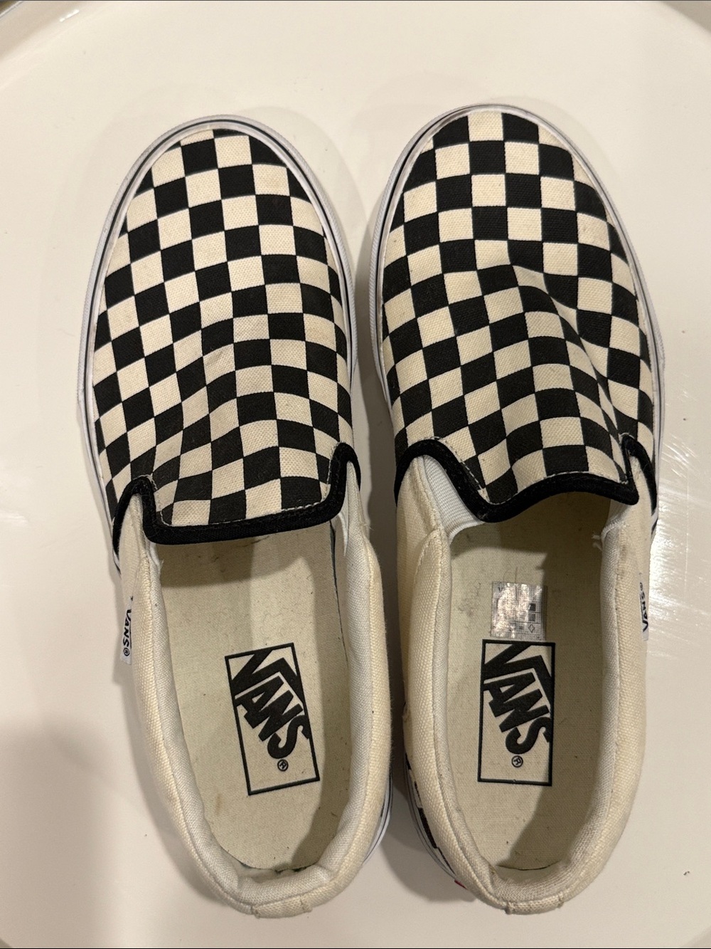 Vans Black White Checkerboard Slip-On Shoes Men’s 8 Classic Skate Sneakers